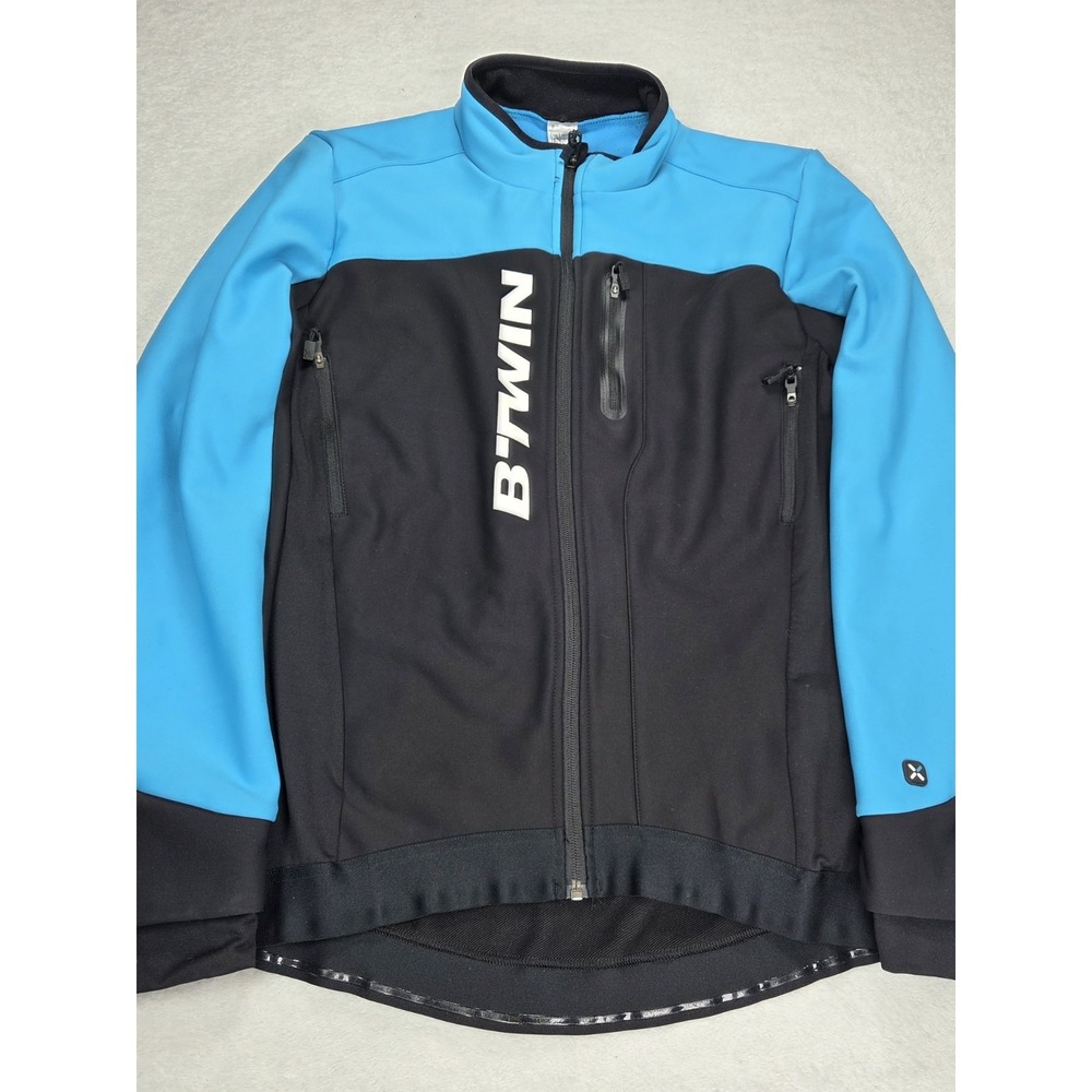 Decathlon B'TWIN 900 Cycling Jacket Mens M Black Blue Thermal Softshell Bike